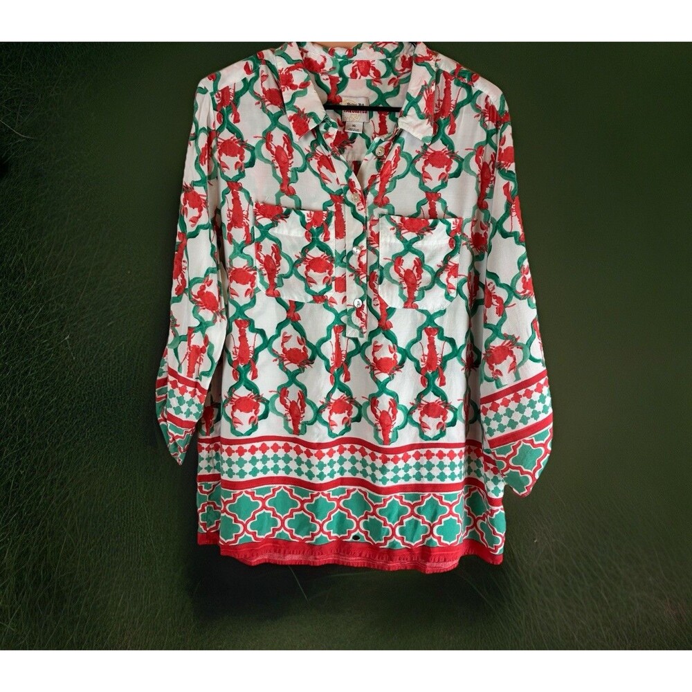 Ruby Rd Women’s Lobster Crab Roll Tab Summer Blouse Size XL